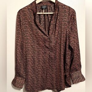 David Lerner x Evereve Mandarin Collar Bombay Stripes Blouse Size Medium Baddie